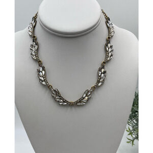 J. Crew Fan Feather Leaves Rhinestone Bling Collar Necklace‎